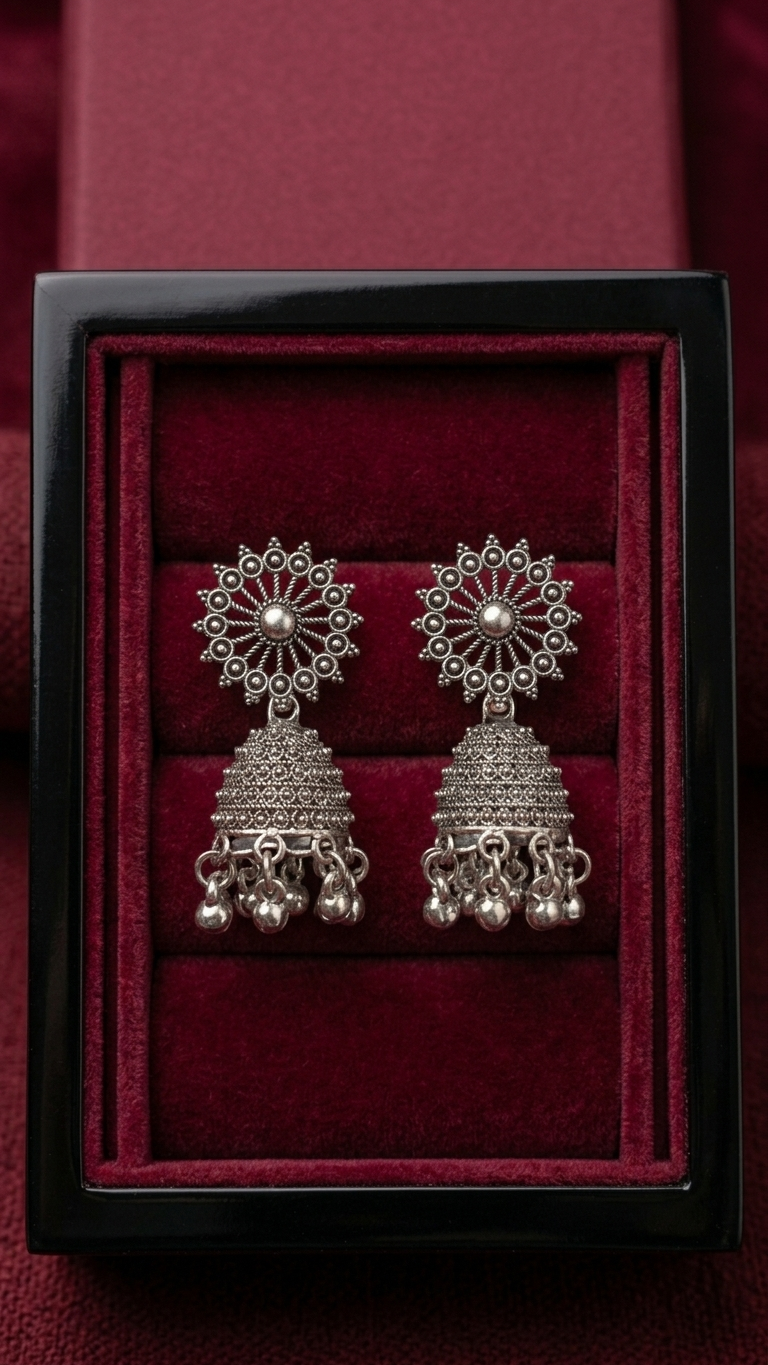 Virasat Classic Sunray Oxidized Jhumka Earrings