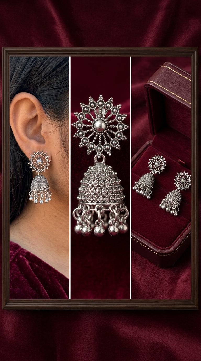 Virasat Classic Sunray Oxidized Jhumka Earrings