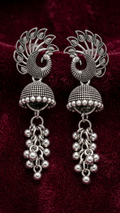 Virasat Peacock Motif Oxidized Jhumka Earrings
