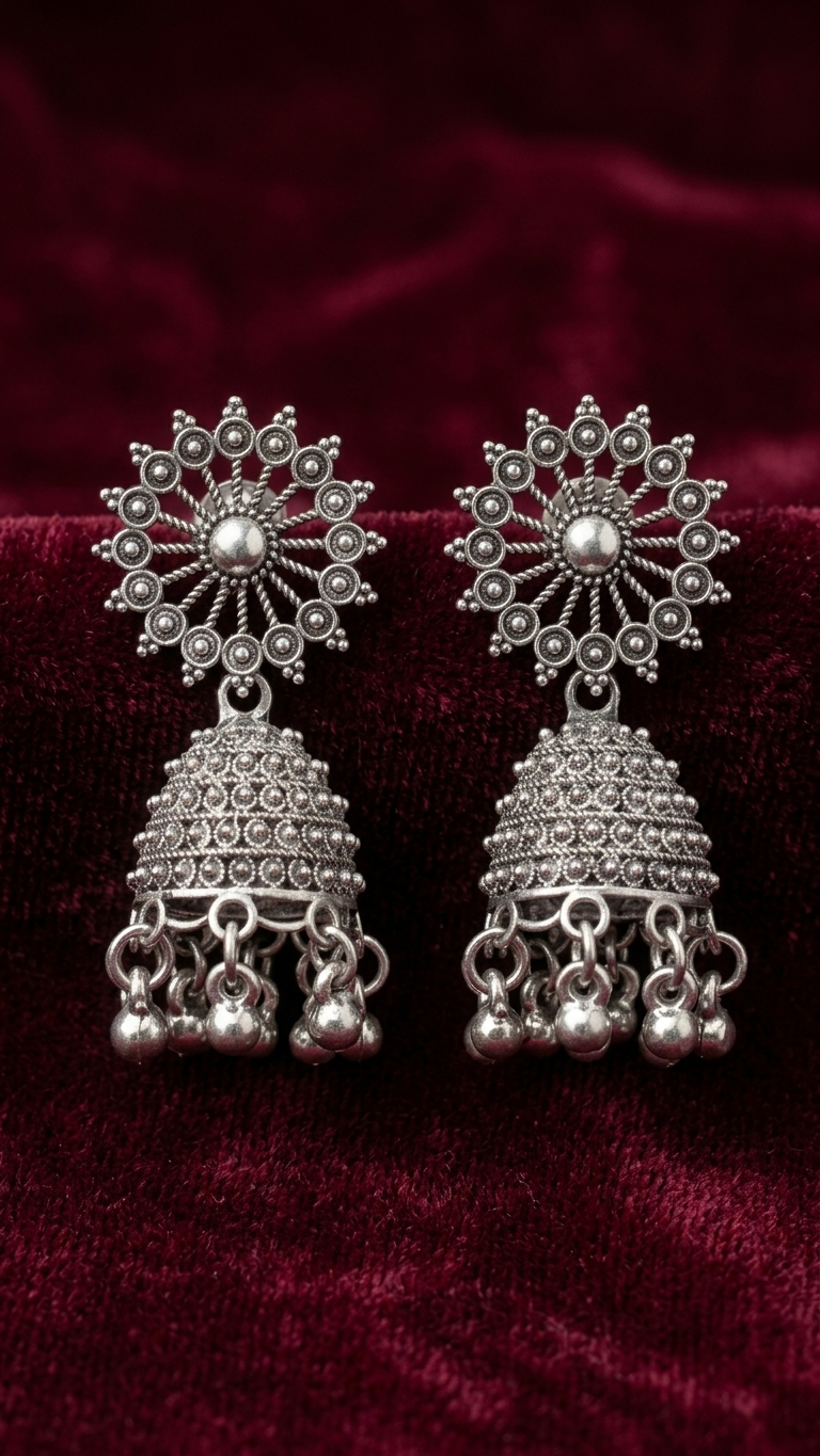 Virasat Classic Sunray Oxidized Jhumka Earrings