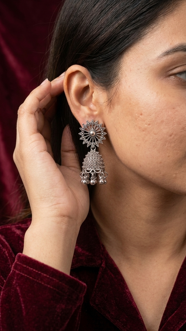Virasat Classic Sunray Oxidized Jhumka Earrings