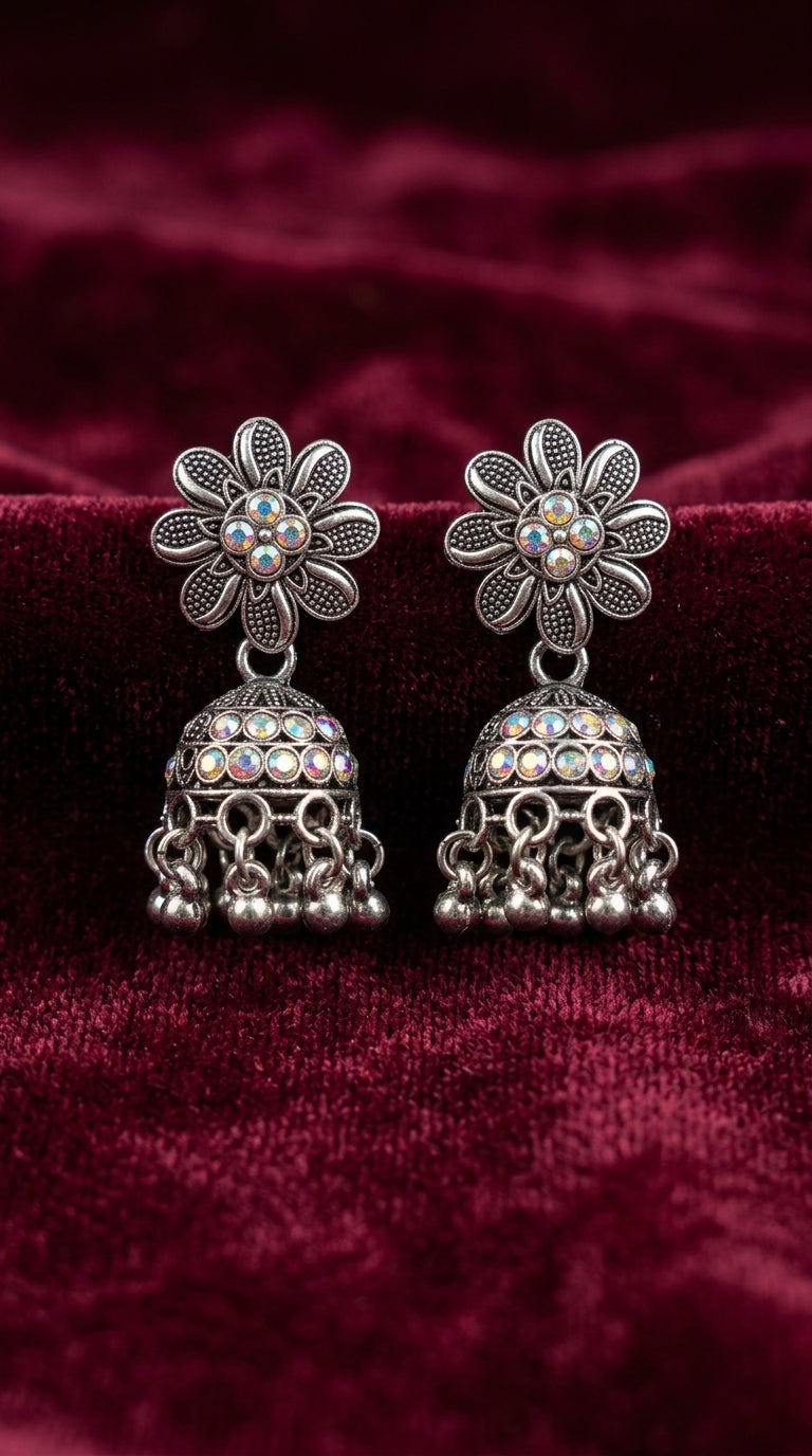 Virasat Floral Oxidized Jhumka Earrings