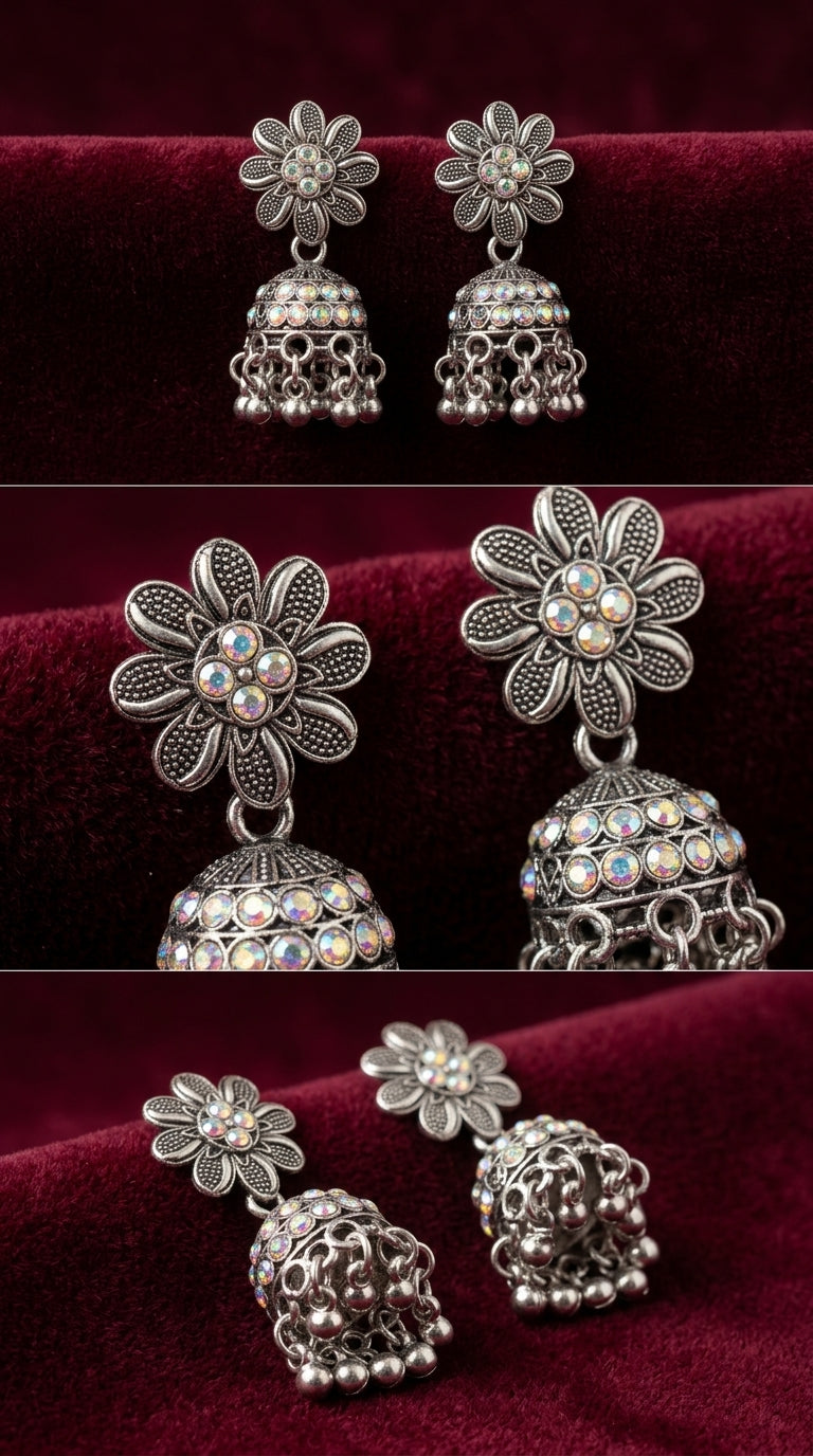 Virasat Floral Oxidized Jhumka Earrings