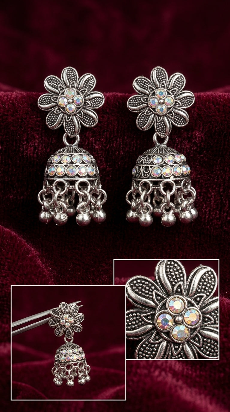 Virasat Floral Oxidized Jhumka Earrings