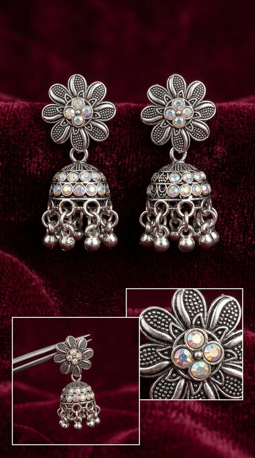 Virasat Floral Oxidized Jhumka Earrings